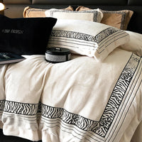 Thumbnail for Zebra Print Long Striped Thick Warmth Velvet Fleece Embroidery Duvet Cover Bedding Set
