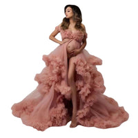 Thumbnail for Premium Tulle Maternity Dress Robes for Photoshoot V-Neck Long Sheer