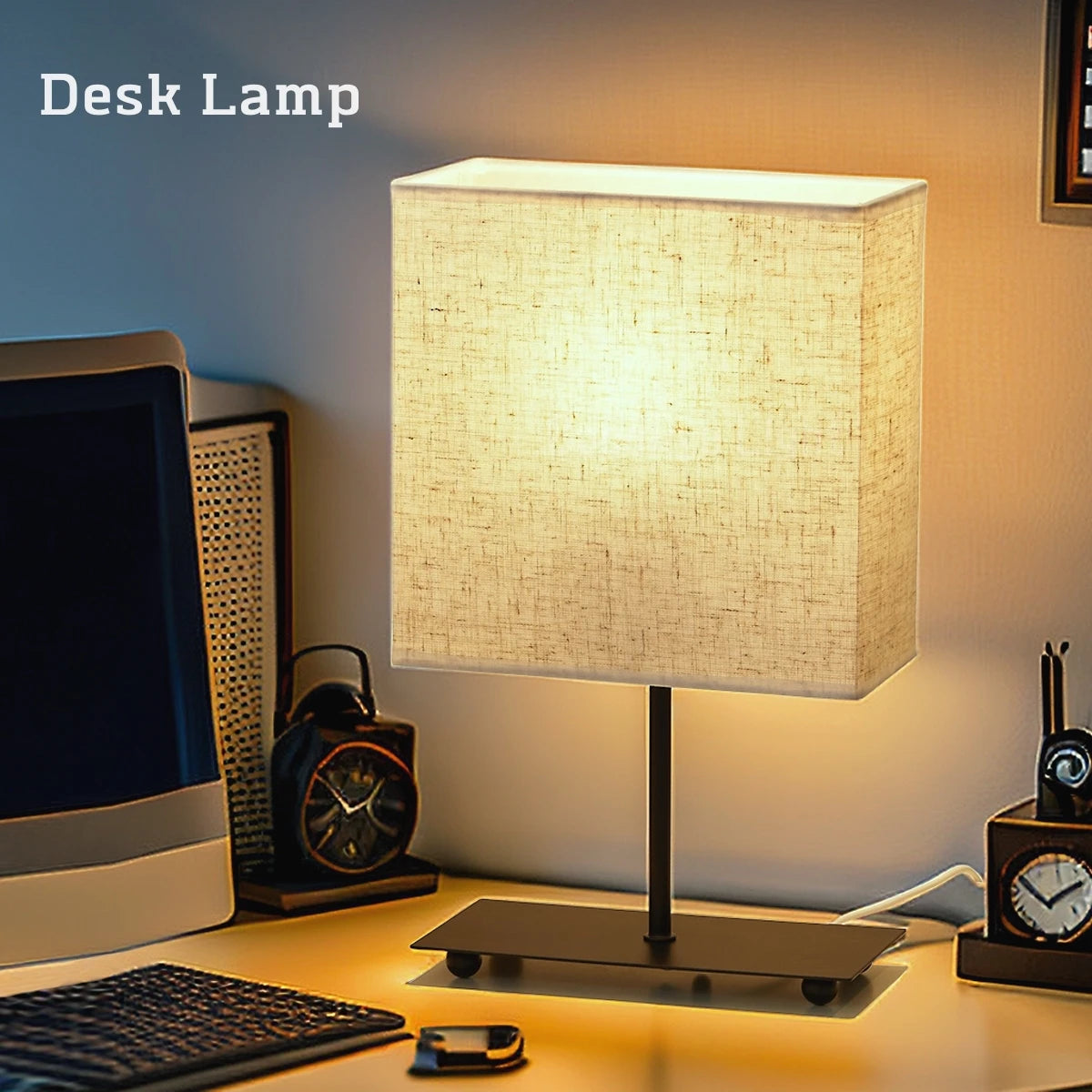 Retro Japanese Fabric Table Lamp USB Dimmable Lighting Bedside