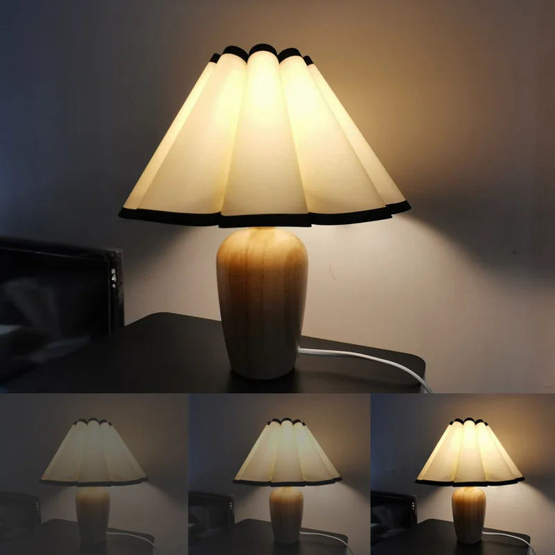Japan Retro Wooden Table Lamp Fabric Desk Lighting Bedroom Bedside Lamp