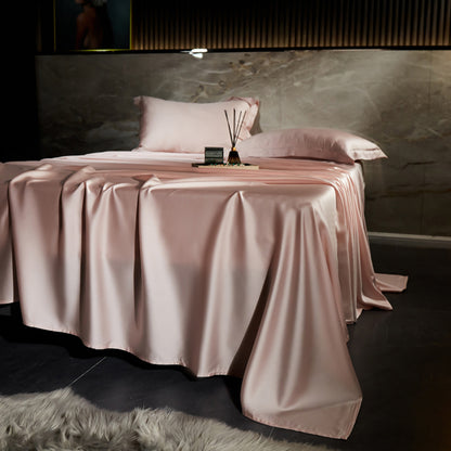 Luxury Pink Emerald Ultra Soft Silky Flat Sheet Natural Wood Pulp Fiber and Mulberry Silk for Mattress Bedding