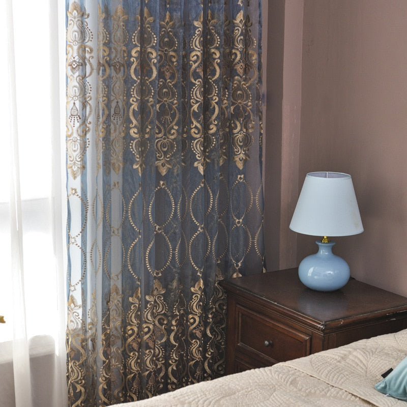 Beige Tulle Baroque Embroidered Curtains For Bedroom and Living Room