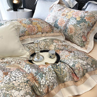 Thumbnail for Vintage Green Brown Flower American Printing Silky Duvet Cover Set, Egyptian Cotton 1000TC Bedding Set