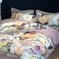 Thumbnail for Purple Rose Vintage American Flowers Pattern Soft Duvet Cover Set, Egyptian Cotton 1000TC Bedding Set