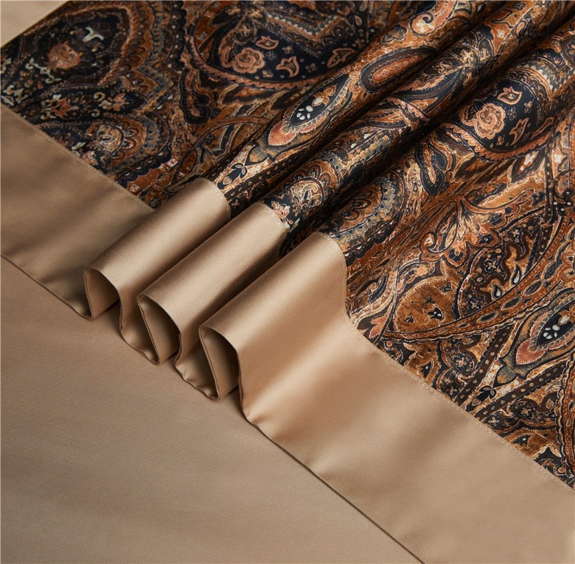 Vintage Brown Luxury European Egyptian Cotton 1000TC Duvet Cover Bedding Set