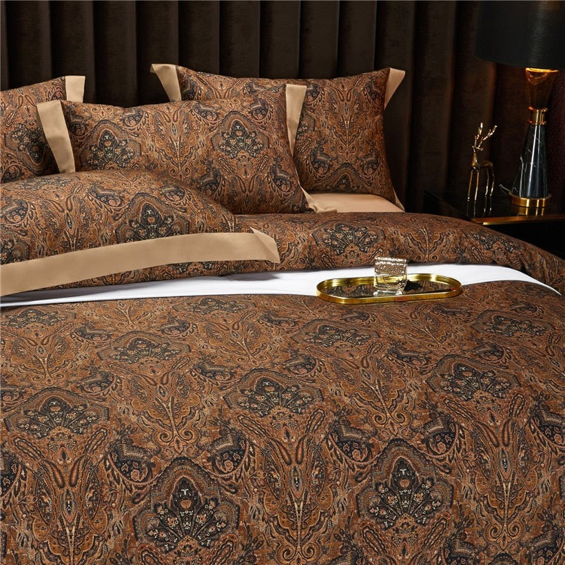 Vintage Brown Luxury European Egyptian Cotton 1000TC Duvet Cover Bedding Set
