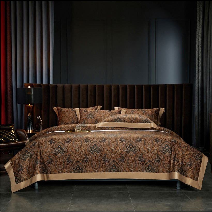Vintage Brown Luxury European Egyptian Cotton 1000TC Duvet Cover Bedding Set