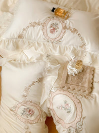Thumbnail for Vintage French Baroque Rose Embroidery Wedding Lace Ruffles Duvet Cover, Egyptian Cotton 1000TC Bedding Set