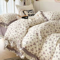 Thumbnail for Small Floral Printed Pattern Vintage French Ruffles 100% Cotton Duvet Cover Bedding Set