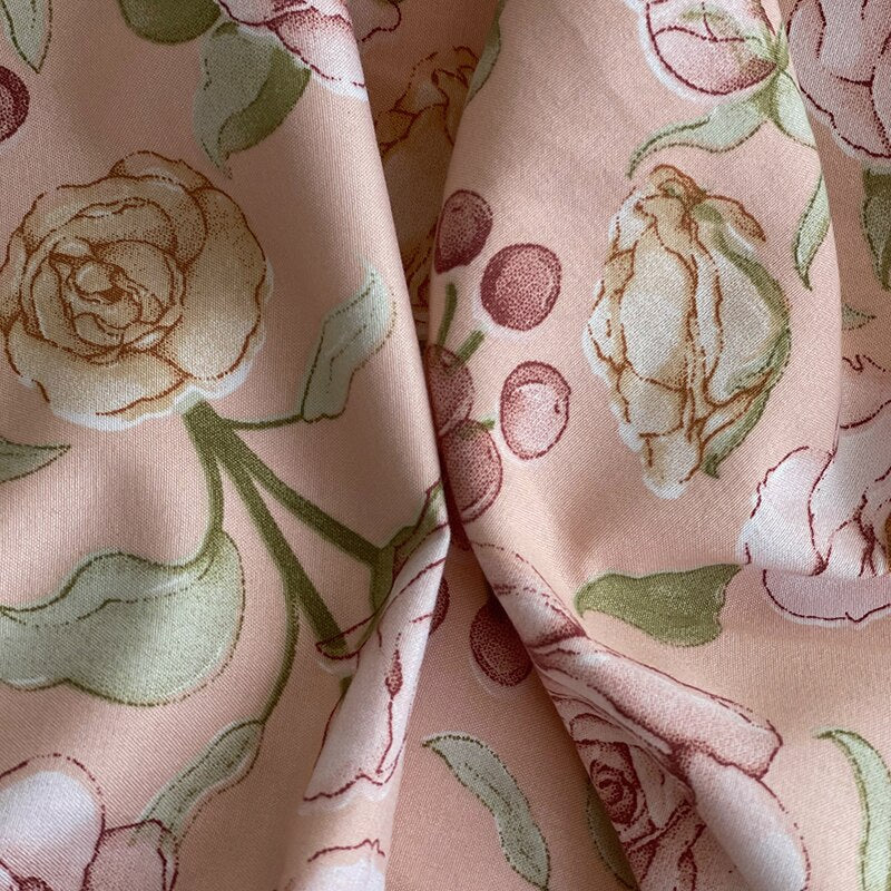 Rose Vintage French Print Flower Duvet Cover Set, Washed Cotton Bedding Set