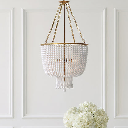 Luxury Vintage Lighting French European Round Wooden Bead Pearl Chandelier Decorative Hotel Kitchen