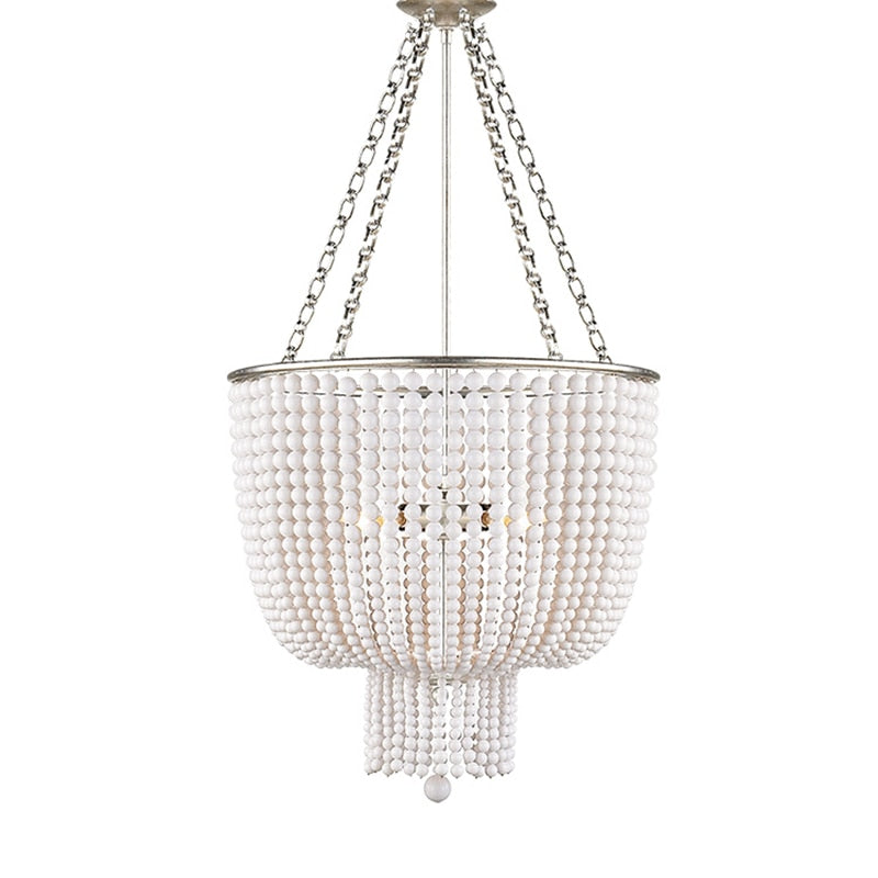 Luxury Vintage Lighting French European Round Wooden Bead Pearl Chandelier Decorative Hotel Kitchen