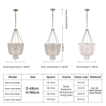 Luxury Vintage Lighting French European Round Wooden Bead Pearl Chandelier Decorative Hotel Kitchen