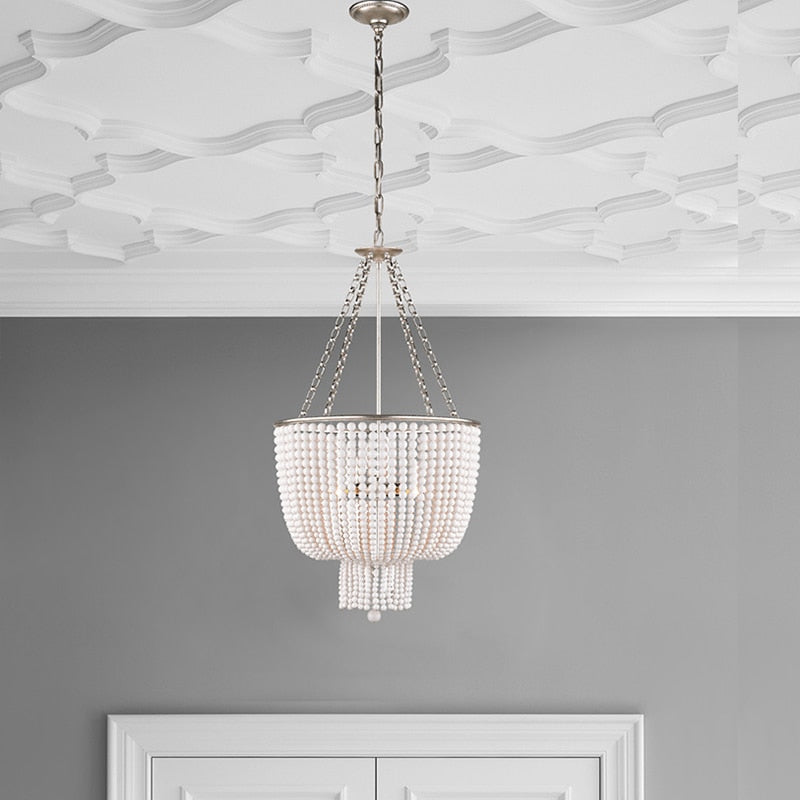 Luxury Vintage Lighting French European Round Wooden Bead Pearl Chandelier Decorative Hotel Kitchen