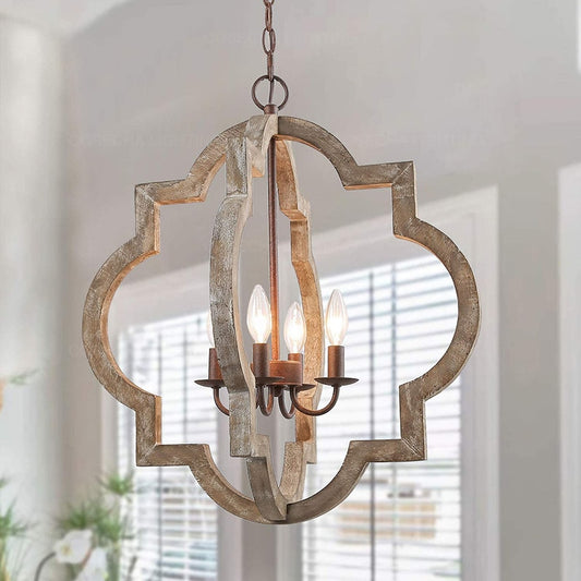 French Vintage Wooden Chandelier Lighting for Living room Bedroom Decor