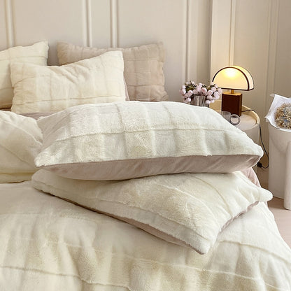 White Grey Warm Short Plush Velvet Fleece Hotel Grade Duvet Cover Bedding Set