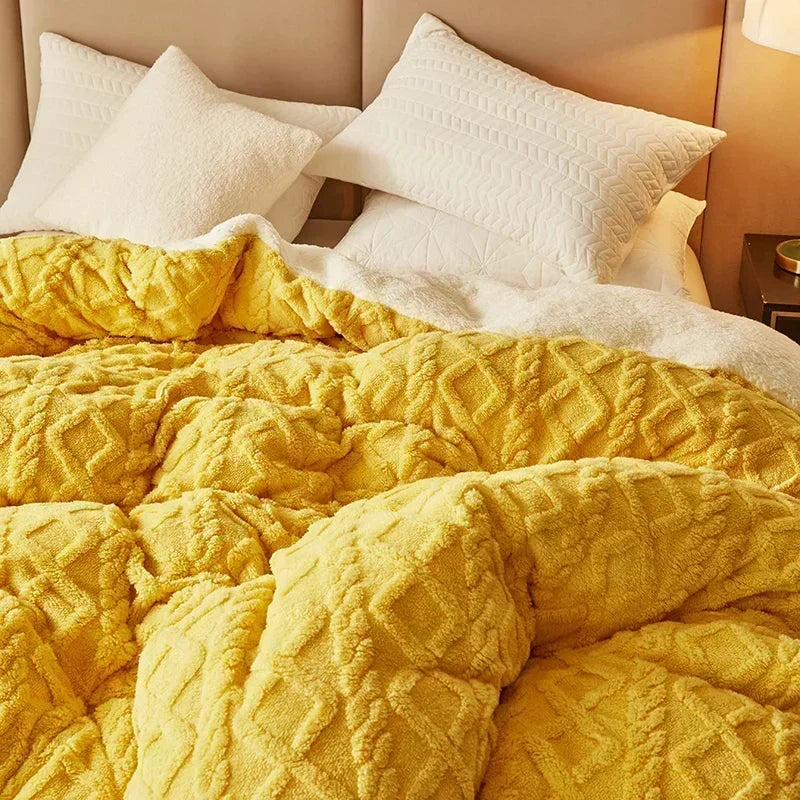 Cozy Yellow Pink Super Warm Blanket Winter Soft Fleece for Bedding Set