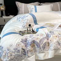 Thumbnail for White Garden Flower Striped Luxury Embroidered Europe Duvet Cover Set, Egyptian Cotton Bedding Set