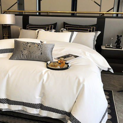 White Black Wave Luxury Europe Hotel Grade Striped Duvet Cover, Egyptian Cotton 1000TC Bedding Set