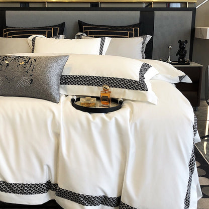 White Black Wave Luxury Europe Hotel Grade Striped Duvet Cover, Egyptian Cotton 1000TC Bedding Set