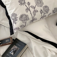 Thumbnail for White Black Red Rose Flower Luxury Black Rim Side Duvet Cover, 1000TC Egyptian Cotton Bedding Set