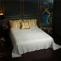 Thumbnail for White Gold European Luxury Baroque Thick Duvet Cover Set, Velvet Fleece Fabric Bedding Set