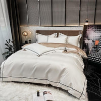 Thumbnail for Premium White Grey Long Striped Hotel Grade Duvet Cover Set Egyptian Cotton 600TC Bedding Set