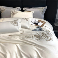 Thumbnail for Luxury White Bloom Flower Chic Embroidered Duvet Cover Set, 1000TC Egyptian Cotton Bedding Set