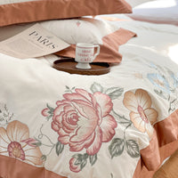 Thumbnail for White Orange Rose Flowers Embroidered Duvet Cover Set, 1000TC Egyptian Cotton Bedding Set