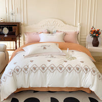 Thumbnail for White Pink Patchwork French Pastoral Flowers Soft Duvet Cover, Cotton Bedding Set