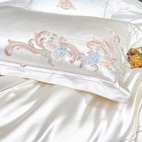 Thumbnail for White Pink Baroque Luxury Egyptian Cotton 1000 Thread Count Embroidered Duvet Cover Bedding Set