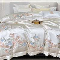 Thumbnail for White Pink Baroque Luxury Egyptian Cotton 1000 Thread Count Embroidered Duvet Cover Bedding Set