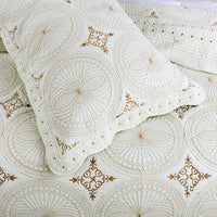 Thumbnail for White Gold Royal European Cotton Luxury Quilted Bedspread Bohemian Coverlet Bedding Set