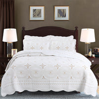 Thumbnail for White Gold Royal European Cotton Luxury Quilted Bedspread Bohemian Coverlet Bedding Set