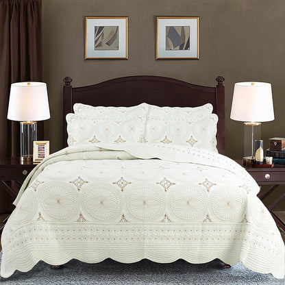 White Gold Royal European Cotton Luxury Quilted Bedspread Bohemian Coverlet Bedding Set