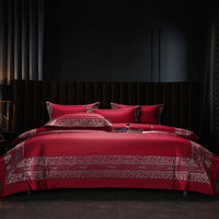 Thumbnail for Luxury Red Wine Silver Leopard Print Euro Embroidered Duvet Cover Set, Egyptian Cotton 1000TC Bedding Set