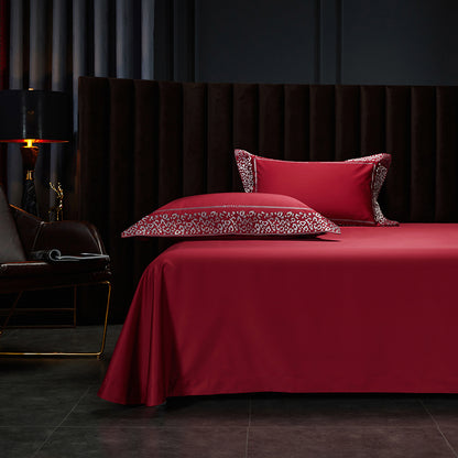 Luxury Red Wine Silver Leopard Print Euro Embroidered Duvet Cover Set, Egyptian Cotton 1000TC Bedding Set