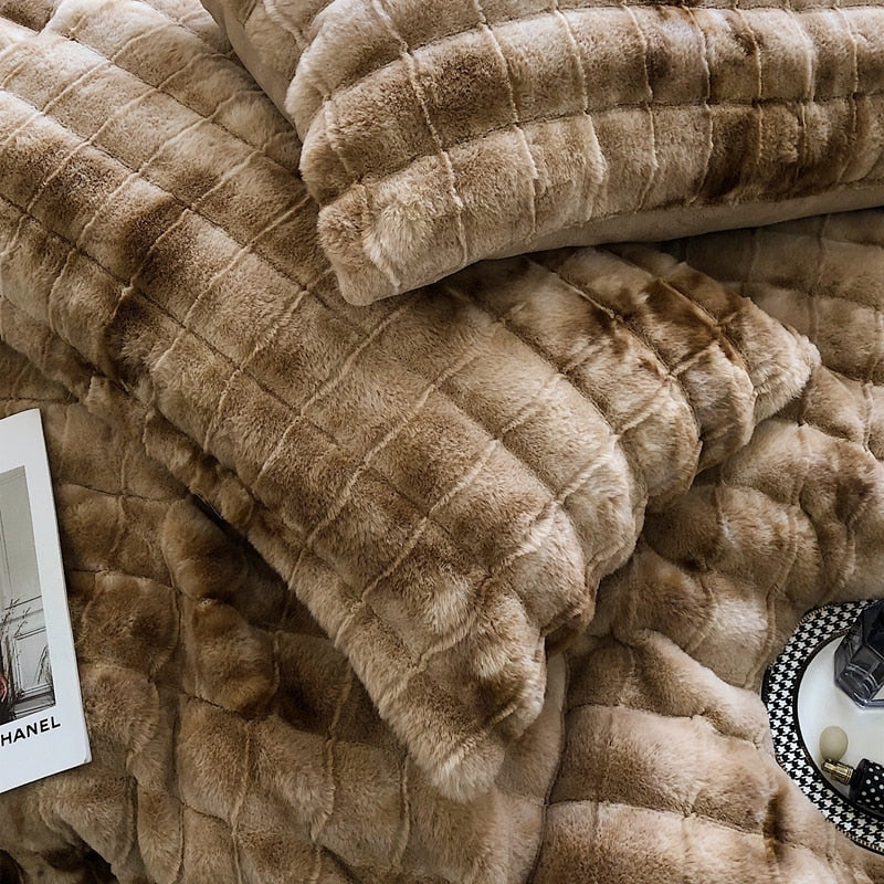 Premium Brown Grey Winter Fleece Thickened Flannel Duvet Cover, Fleece Fabric Bedding Set