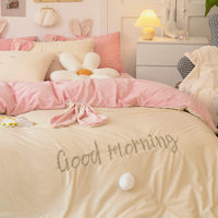 Thumbnail for Pink White Bunny Rabbit Girls Crystal Velvet Kids Duvet Cover Set, Fleece Fabric Bedding Set