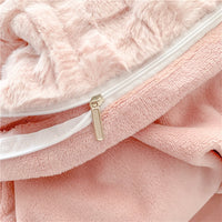 Thumbnail for White Pink Winter Warm Short Plush Duvet Cover Set, Velvet Fleece Fabric Bedding Set