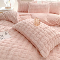 Thumbnail for White Pink Winter Warm Short Plush Duvet Cover Set, Velvet Fleece Fabric Bedding Set