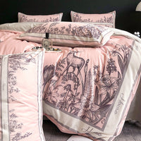 Thumbnail for Pink White Leopard Deer Leaves Duvet Cover Set, Velvet Fleece Bedding Set
