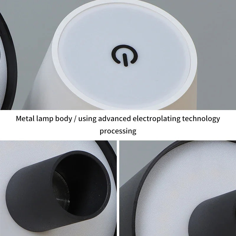 Small Lighting LED Black White Lamp Portable Charging Decorative