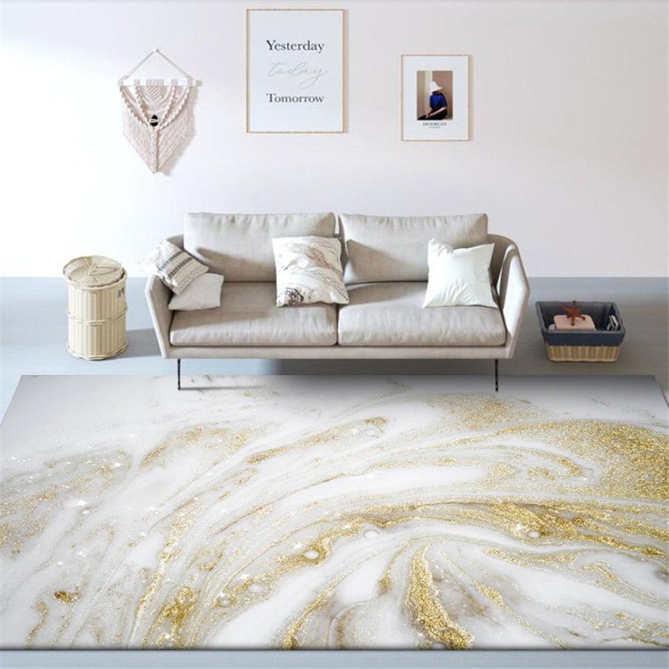 Marble Pattern White Gold Nordic Rugs and Carpets for Bedroom