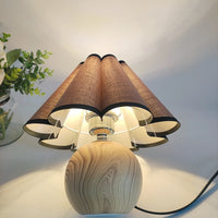 Thumbnail for White Brown Wooden Lamp Fabric Lighting Bedside Nightstand