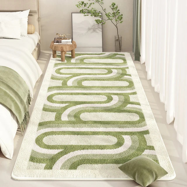 Green White Stripe Bright Soft Rug Carpet Living Room Balcony Decoration