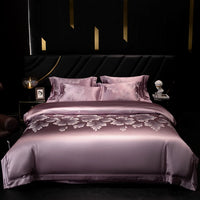 Thumbnail for Luxury Silver Purple Jacquard Embroidered European Satin Silky Duvet Cover, Egyptian Cotton 1000TC Bedding Set