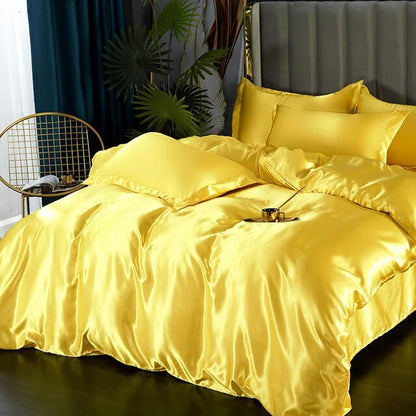 White Purple Silky Smooth Satin Pure Color Family Duvet Cover Bedding Set