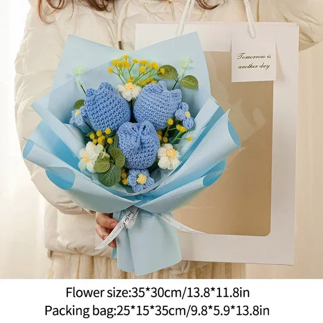 Nice Knitted Flowers Sunflower Crochet Bouquet Handmade Gifts Artificial Flora