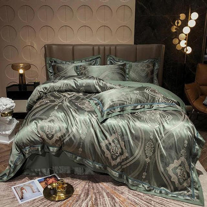 Premium Silver Gold Baroque Europe Silky Jacquard Duvet Cover Set, Satin Cotton 600TC Bedding Set